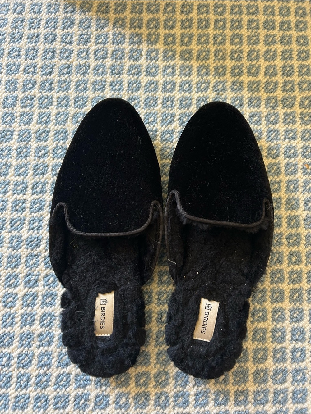 Birdies Black Velvet Slip-On Mules with Plush Lining
